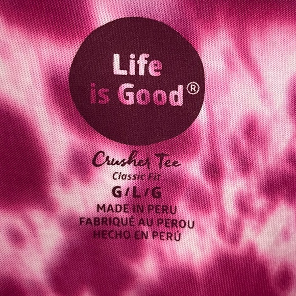 Life Is Good Crusher Tee Short Sleeve “Super Mom” Pink Tie Dye Size Large - Picture 7 of 10
